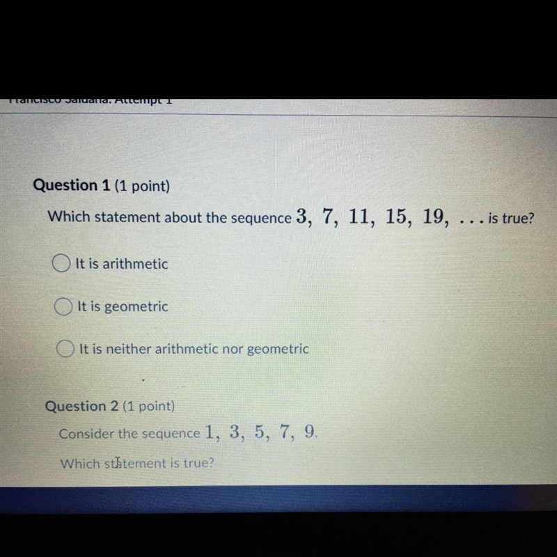 PLEASE HELP ASAP ! Which statement about the sequence 3, 7, 11, 15, 19, ... is true-example-1