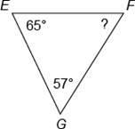 What is the measure of ∠EFG in the triangle shown? options: A) 59° B) 58° C) 56° D-example-1