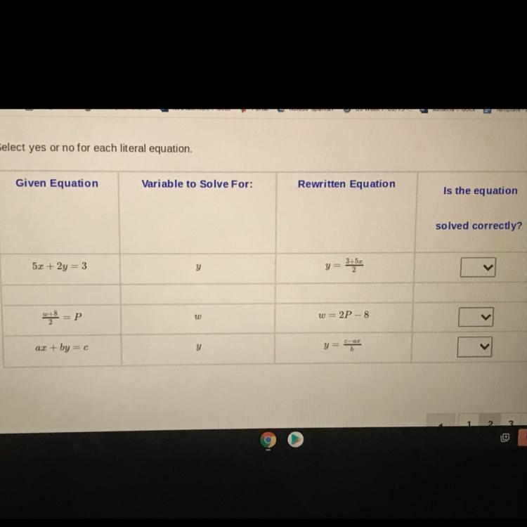 Select yes or no for each literal equation.-example-1