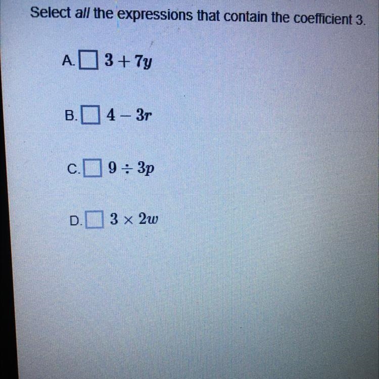 Select all the expressions that contain the coefficient 3.-example-1