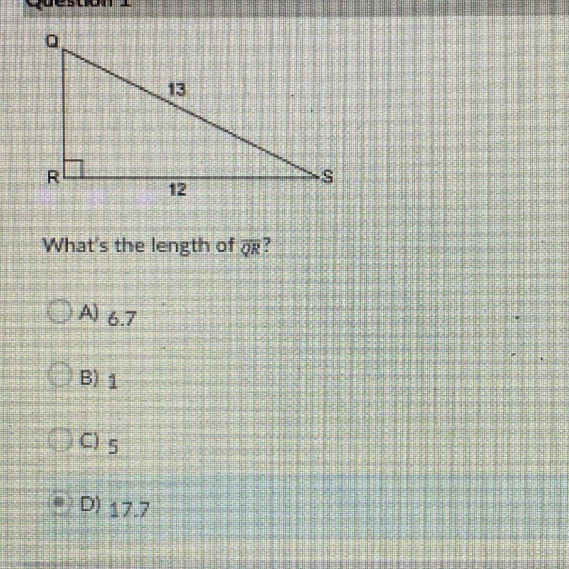 If QS= 13 and RS= 12 what is the length of QR-example-1