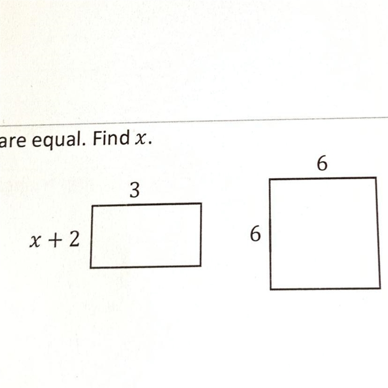 The area of the rectangle and square are equal find x.-example-1