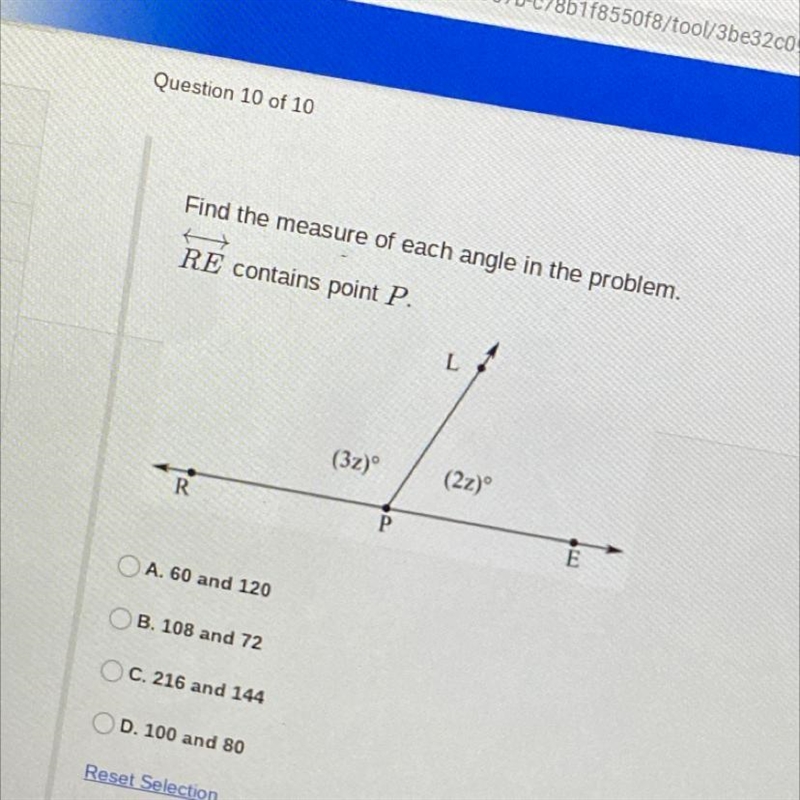 Find the measure of each angle in the problem. RE contains point P.-example-1