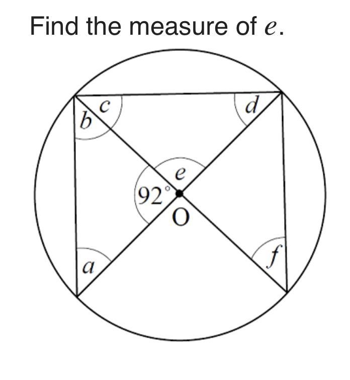 Find the measure of e . A. 88 B. 46 C. 44 D. 90-example-1