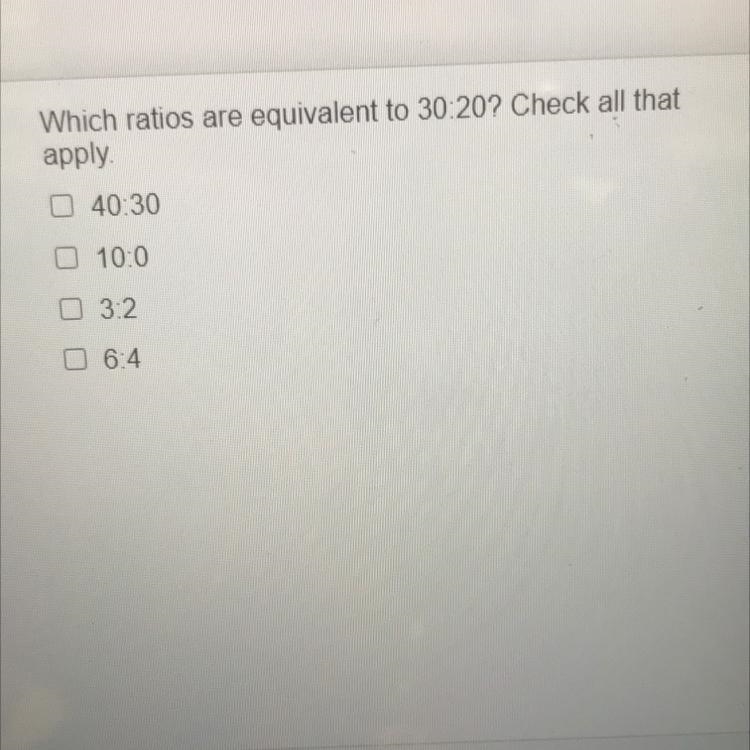 Which rations are equivalent to 30:20? check all that apply-example-1