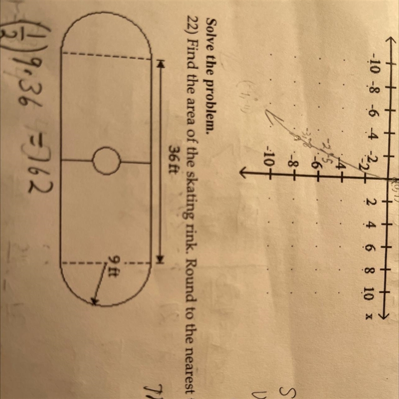 Method Solve the problem. 22) Find the area of the skating rink. Round to the nearest-example-1