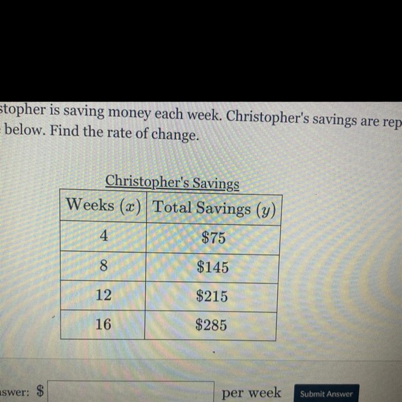 Christopher is saving money each week. Christopher's savings table below. Find the-example-1