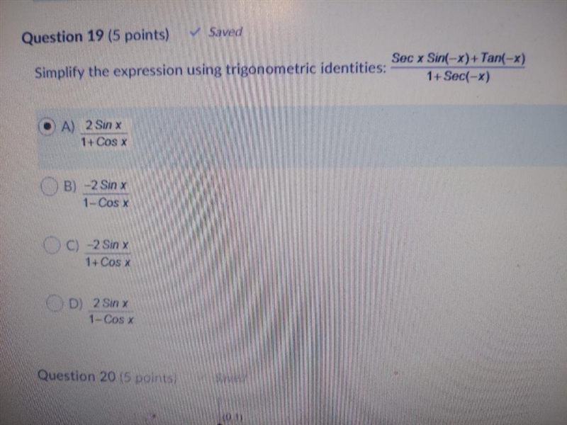 Simplify the expression using trigonometric identities:-example-1