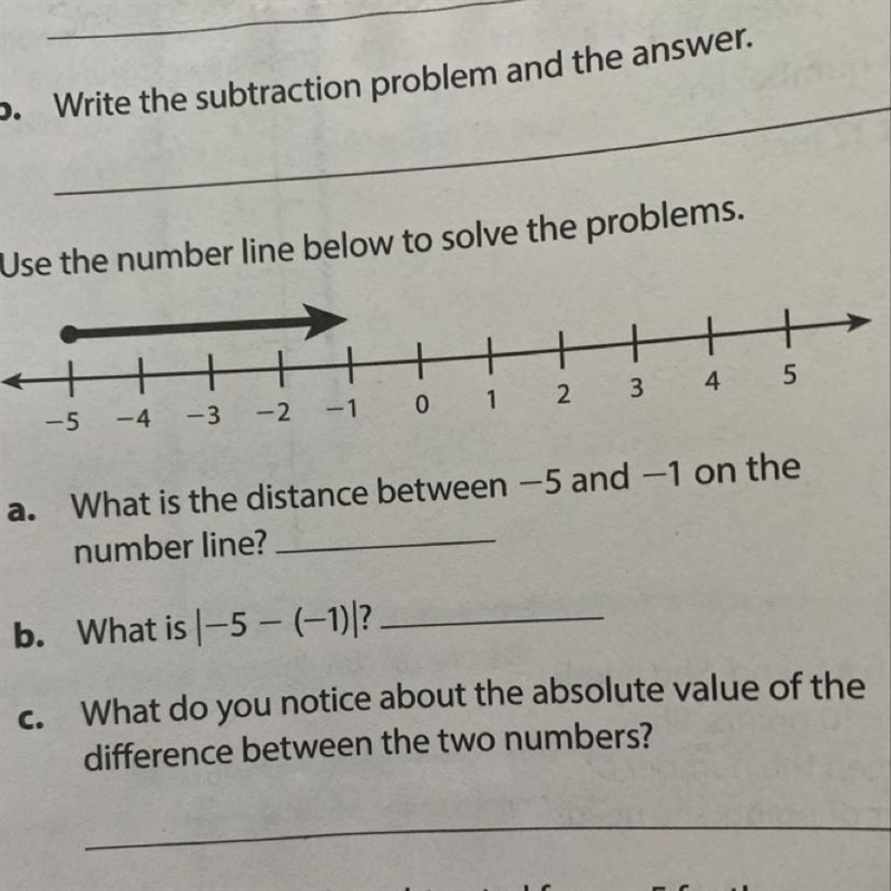 Use the number line below to solve the problems. A. what is the distance between -5 and-example-1