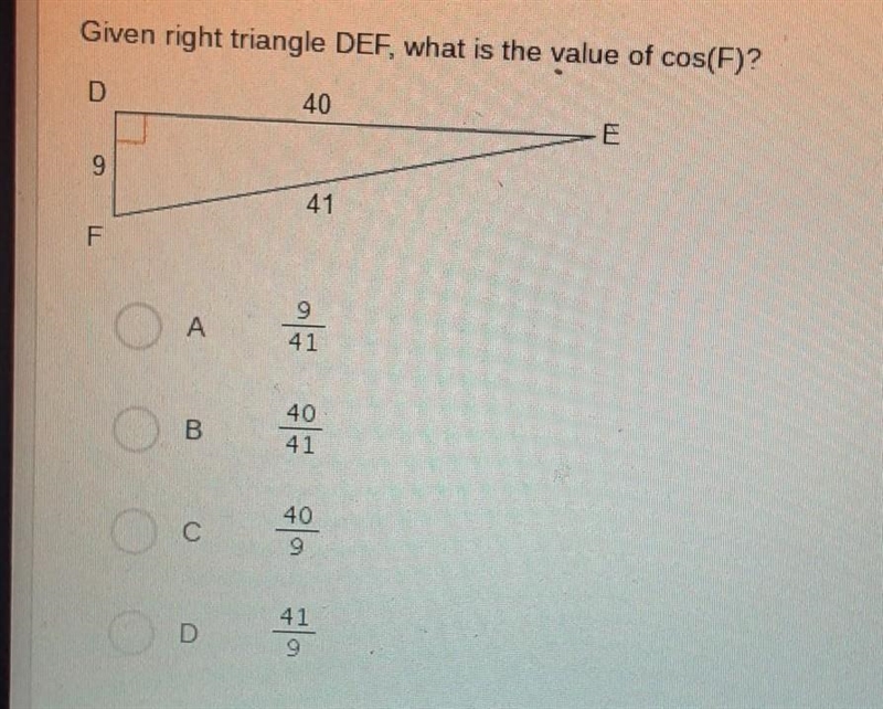 Hellppp plzzz! Given right triangle DEF, what is the value of cos(F)?​-example-1