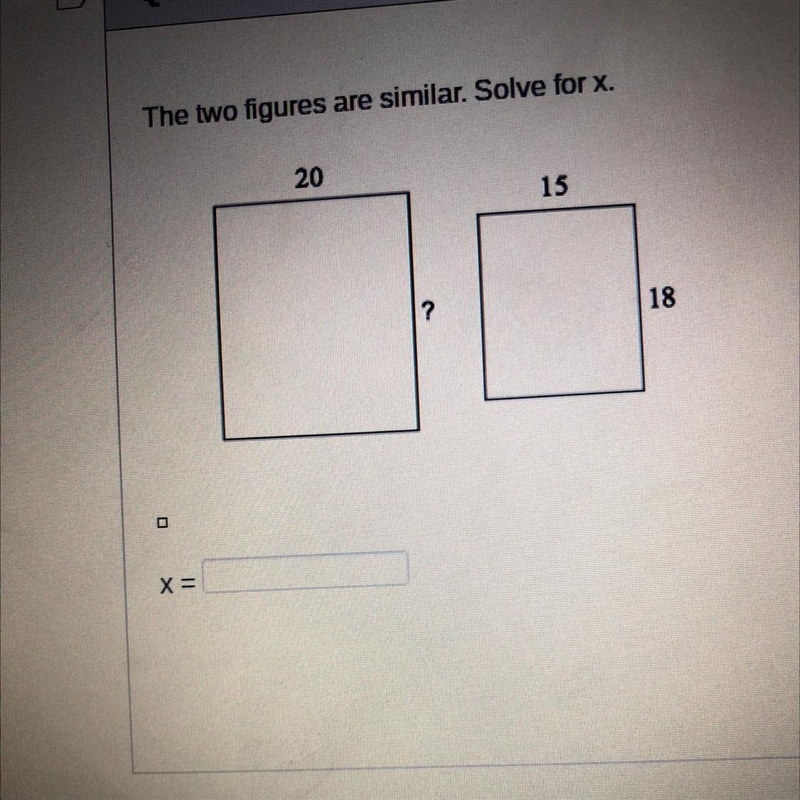 The two figures are similar. Solve for x/ plz I need help-example-1