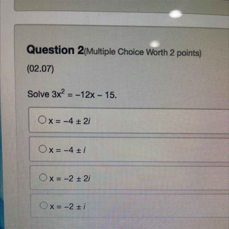 Solve 3x2 = -12x – 15. What is the answer and how did you work it out?-example-1