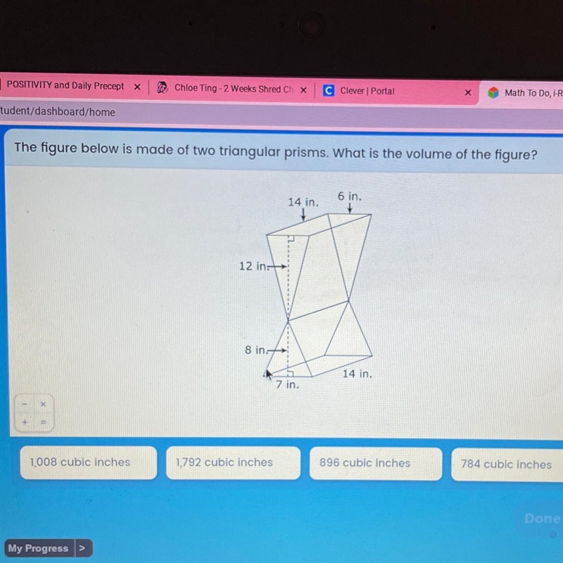 The figure below is made of two triangular prisms. What is the volume of the figure-example-1