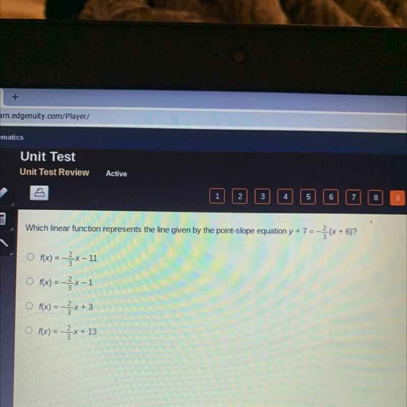 Which linear function represents the line given by the point-slope equation y + 7 = (x-example-1