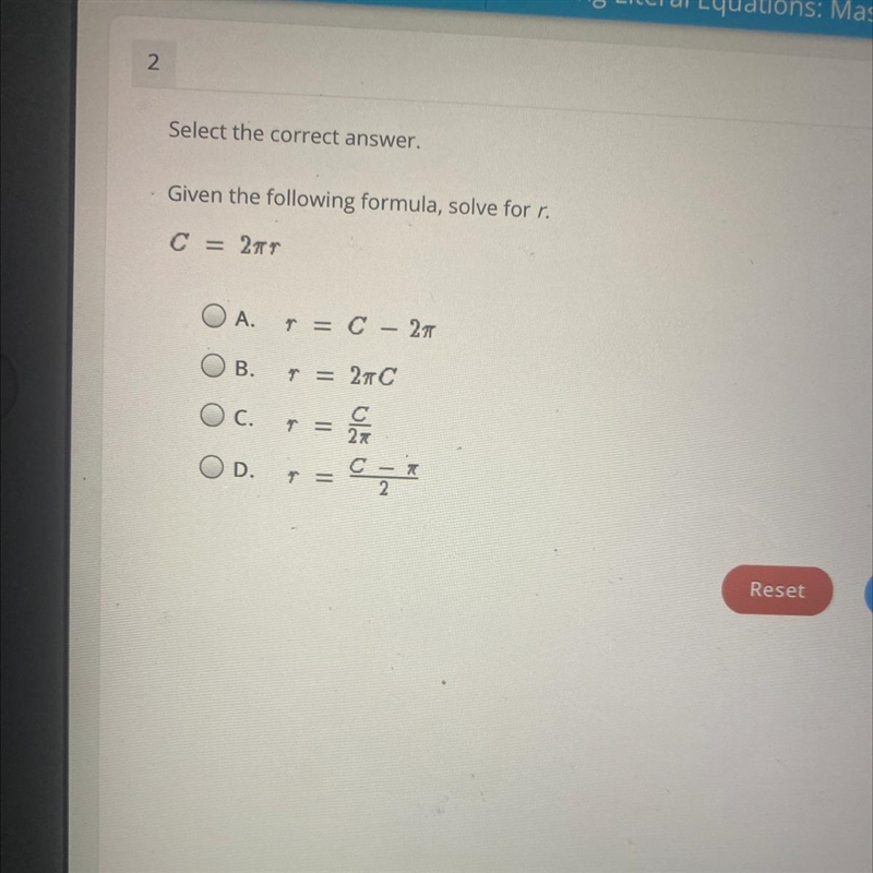 Given the following formula, solve for r.-example-1