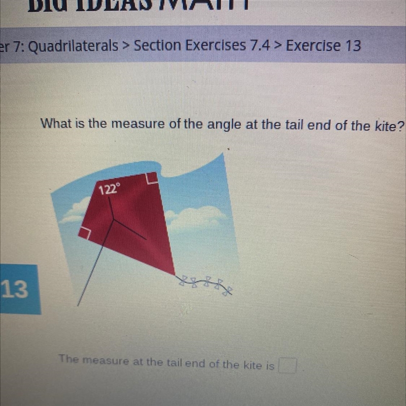 What is the measure of the angle at the tail end of the kite?-example-1