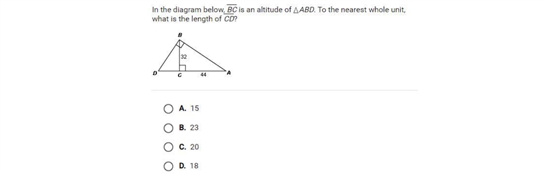 In the diagram below, BC is an altitude of ABD. To the nearest whole unit, what is-example-1