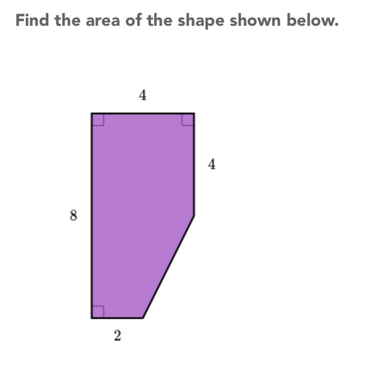 Find the area of the shape shown below.-example-1