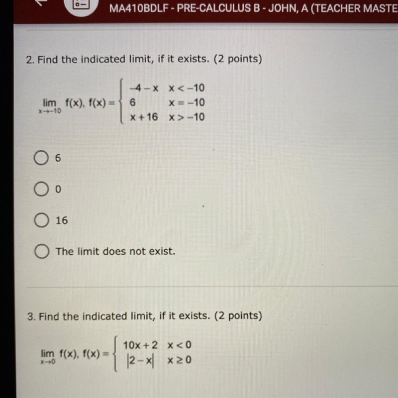 09.04 Continuity at a point Find the indicated limit, if it exists. (2 points)-example-1