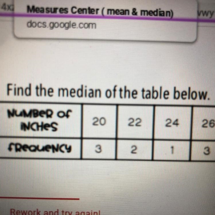 Find the median of the table 20 22 24 26-example-1