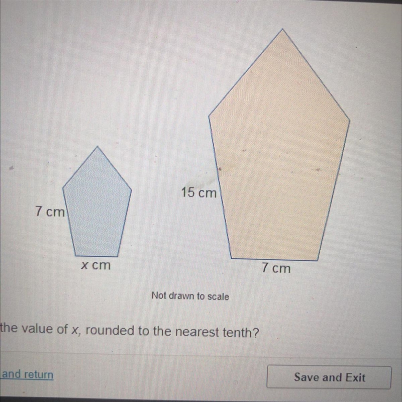 Consider the enlargement of the pentagon what is the value of x, rounded to the nearest-example-1