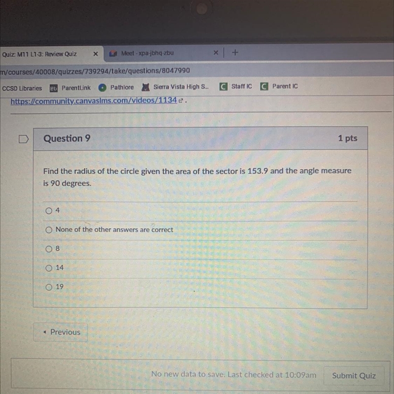 Find the radius of the circle given the area of the sector is 153.9 and the angle-example-1