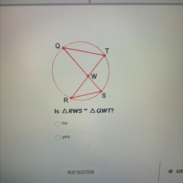 Is triangle RWS triangle QWT-example-1