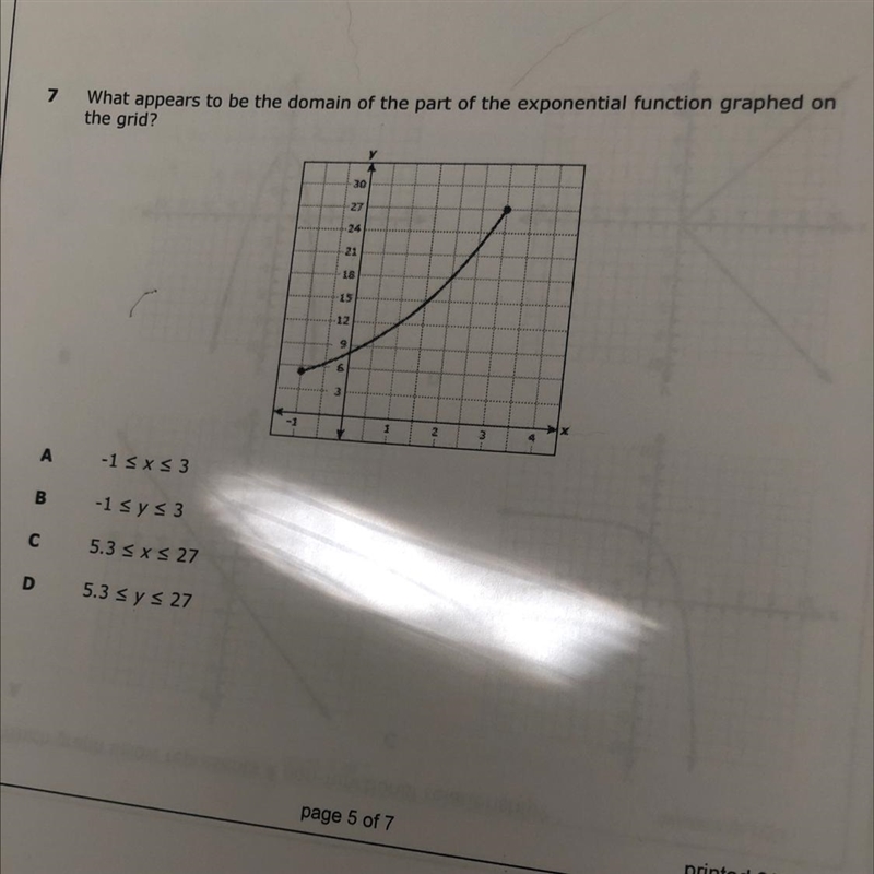 7 What appears to be the domain of the part of the exponential function graphed on-example-1