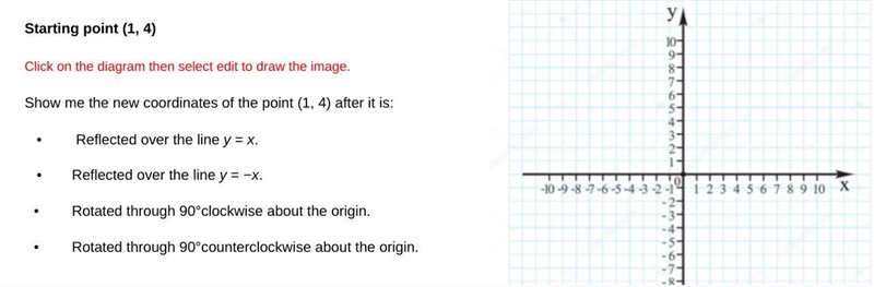 Starting point (1, 4) Show me the new coordinates of the point (1, 4) after it is-example-1