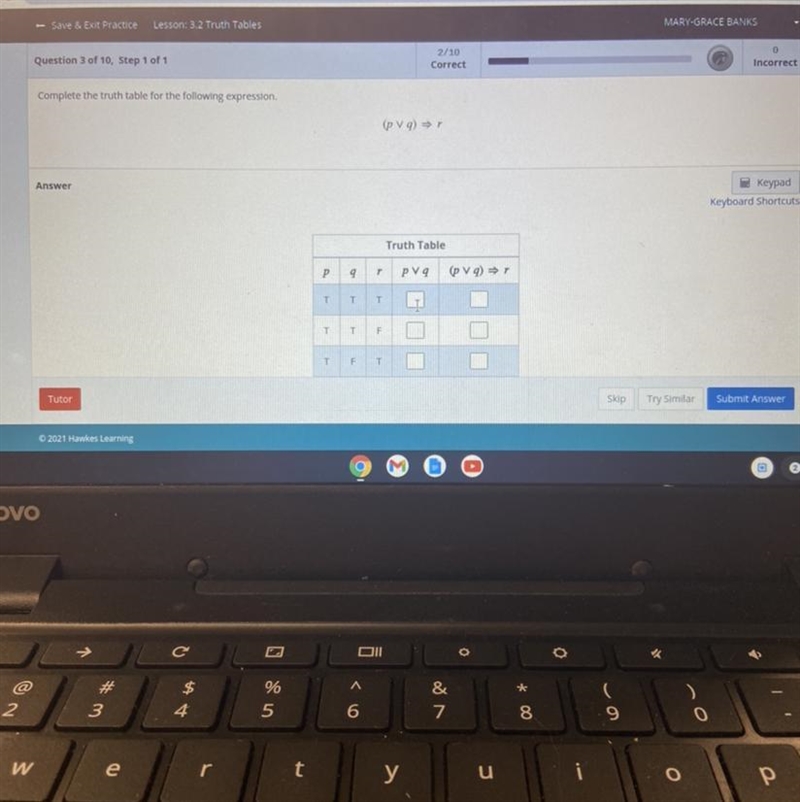 Help!! Truth Table Thank you!!-example-1