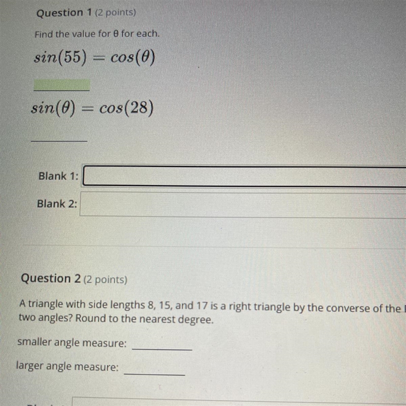 Find the value for 0 for each. sin(55)=cos(0) I NEED ASAP PLEASE-example-1