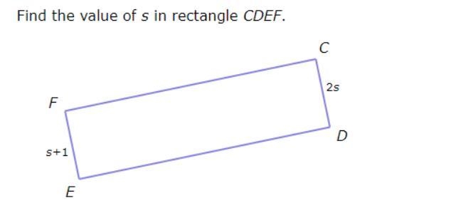 Find the value of s in rectangle-example-1