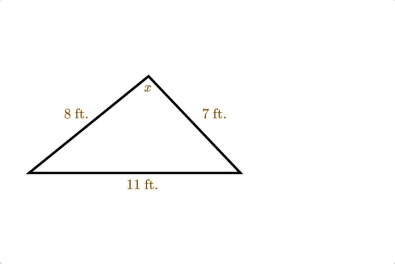 Solve the triangle for x. (View the attachment) A. 39.4(degrees) B. 46.5(degrees) C-example-1