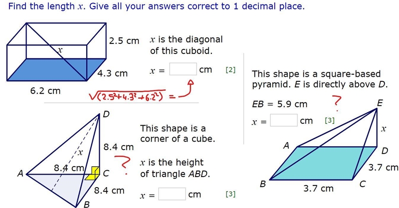 How do you complete the other two? I know how to complete the first one but 3D Pythag-example-1