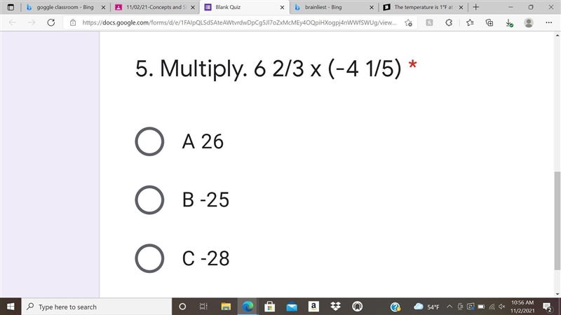 Multiply. 6 2/3 x (-4 1/5)-example-1