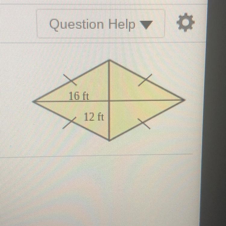 Find the area of the rhombus. Each indicated distance is half the length of it’s respective-example-1