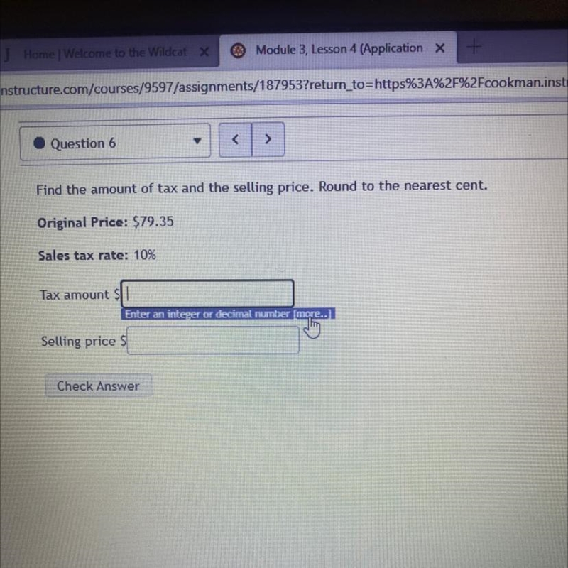 Find the amount of tax and the selling price-example-1