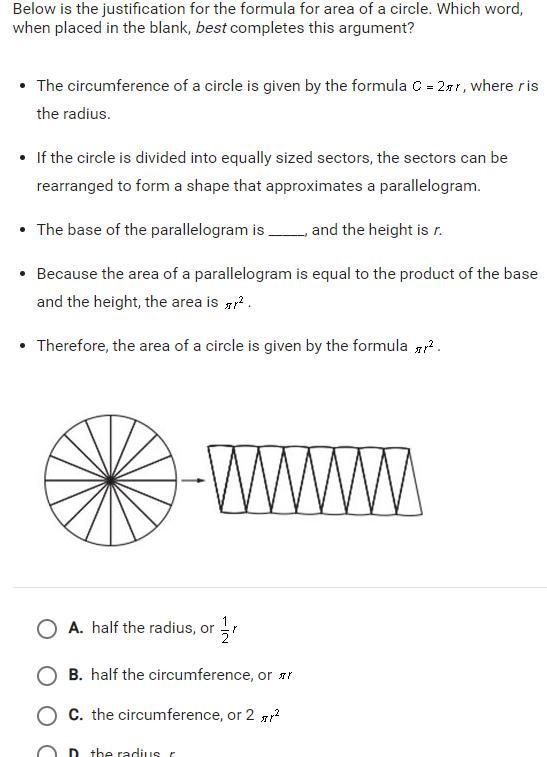 Below is the justification for the formula for area of a circle. Which word, when-example-1