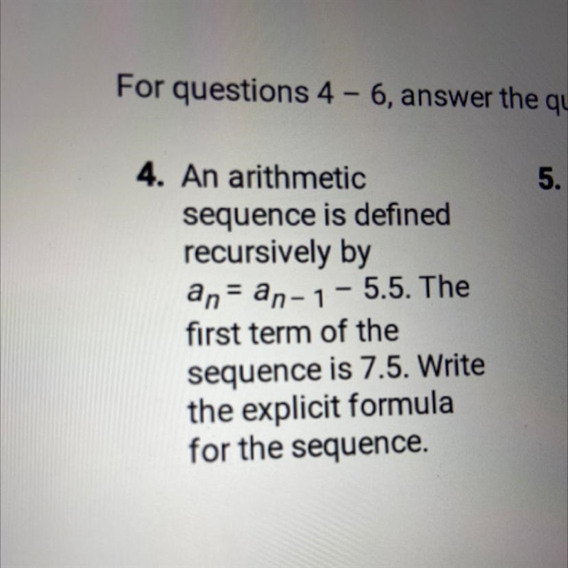 An arithmetic sequence is defined recursively by an= an-1 - 5.5. The first term of-example-1