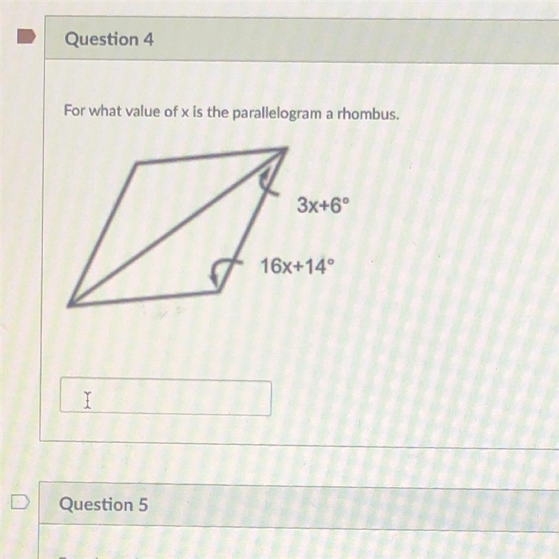 For what value of x is the parallelogram a rhombus.-example-1