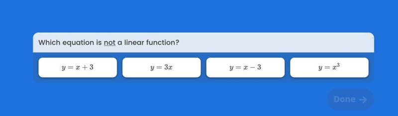 Which Is NOT a linear function?-example-1