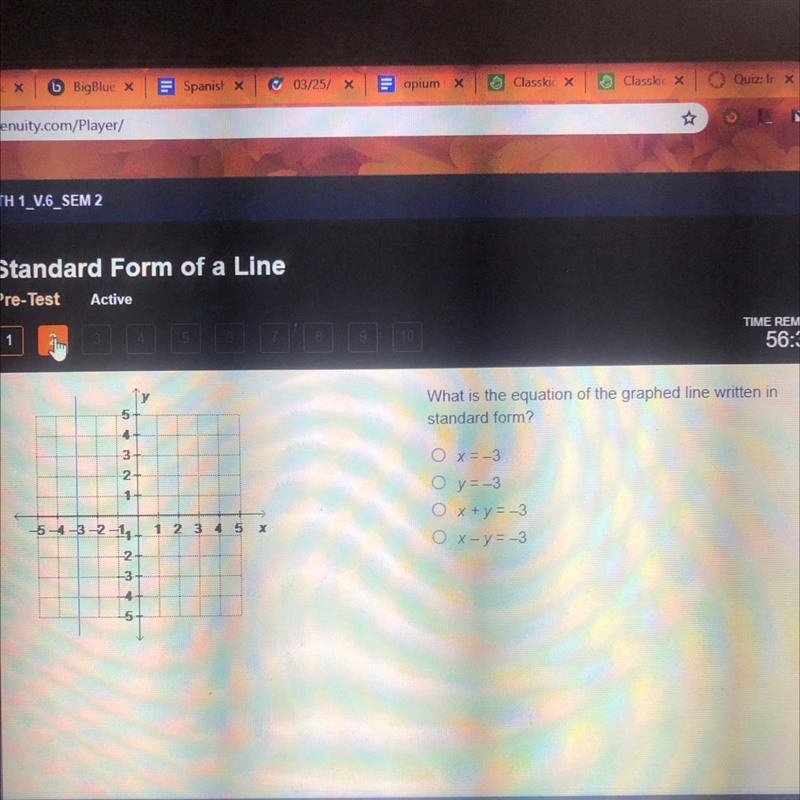 What is the equation of the graphed line written in standard form?-example-1