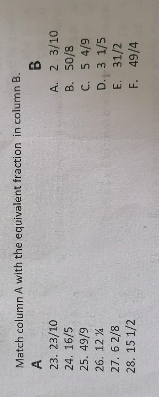 Match Column A with the equivalent fraction in column b ​-example-1