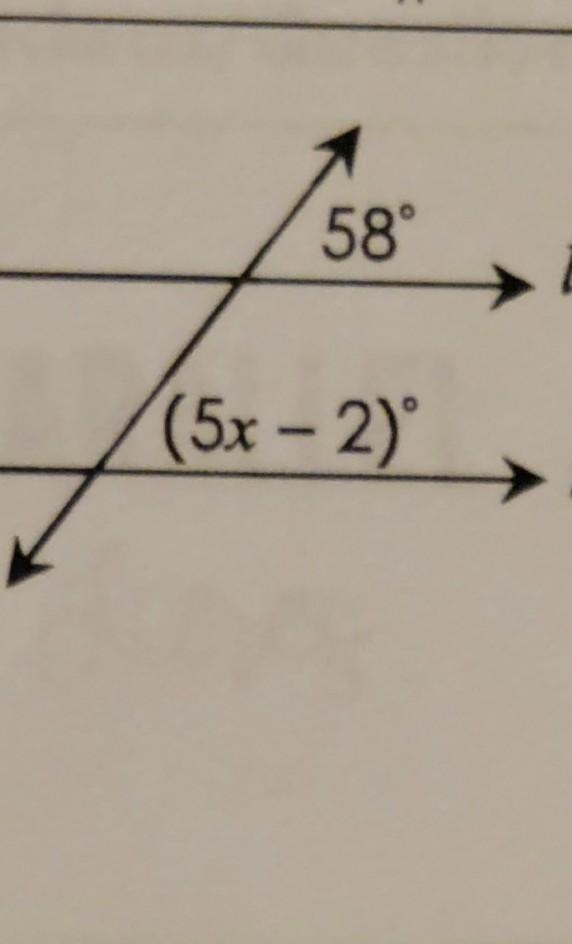 If l ll m, classify the marked angle pair and give their relationship, then solve-example-1