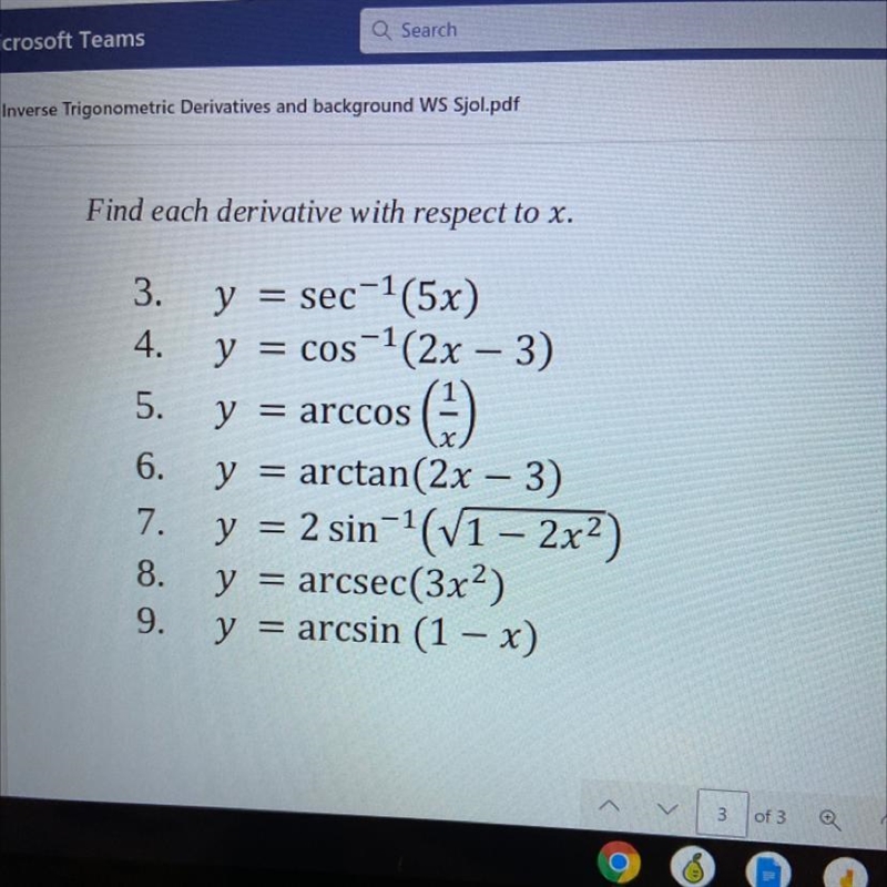 Y=arccos(1/x) Please help me do them all! I don’t know derivatives :(-example-1