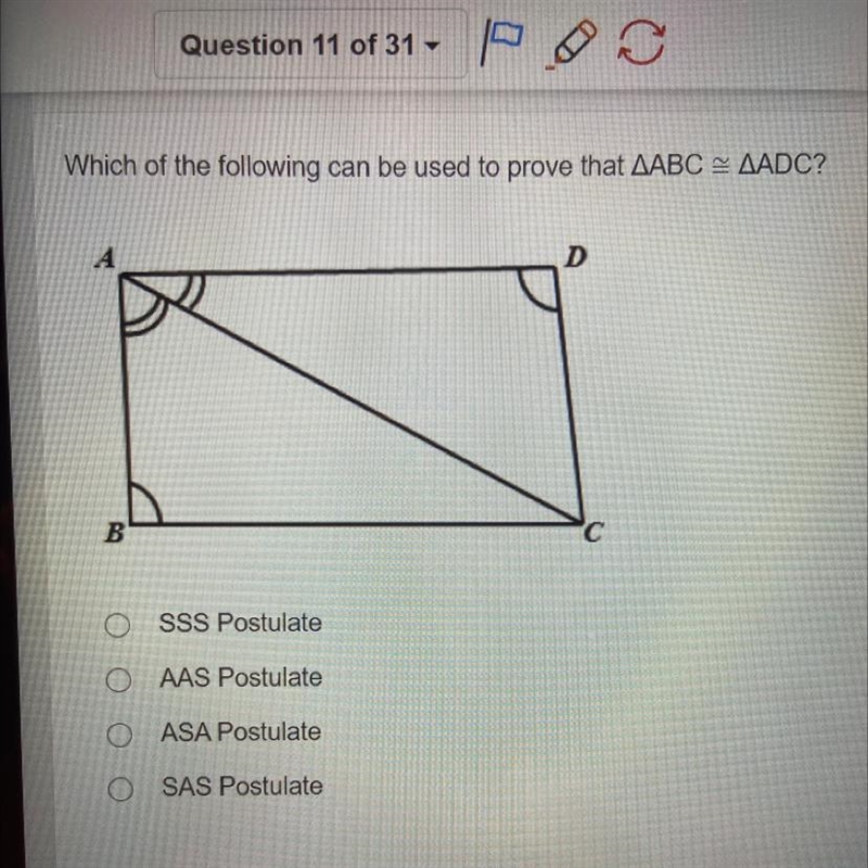 Which of the following can be used to prove that AABC = AADC?-example-1