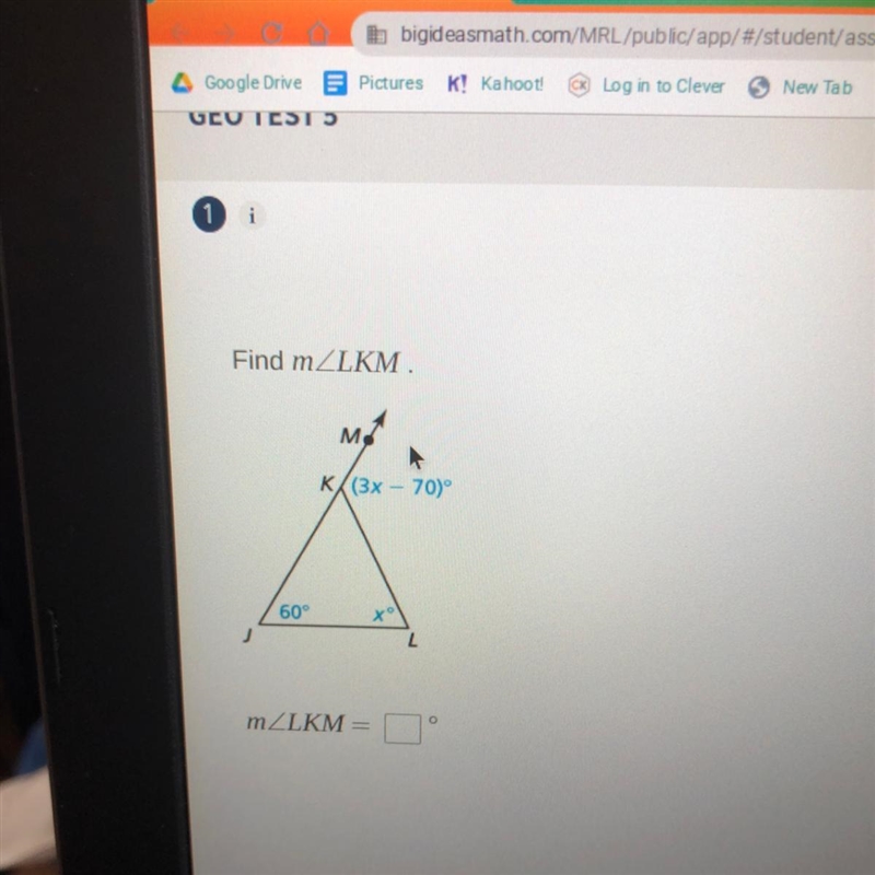 What is angle LKM? I need help right away please!!-example-1