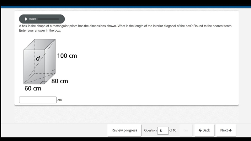 A box in the shape of a rectangular prism has the dimensions shown. What is the length-example-1