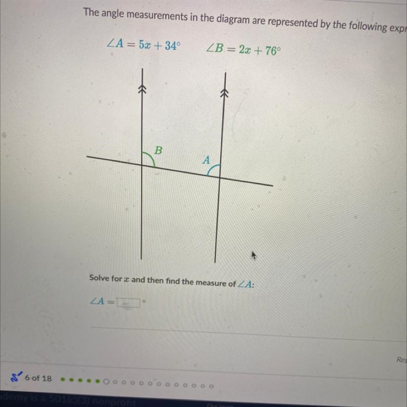 Solve for x the find the measure of A-example-1