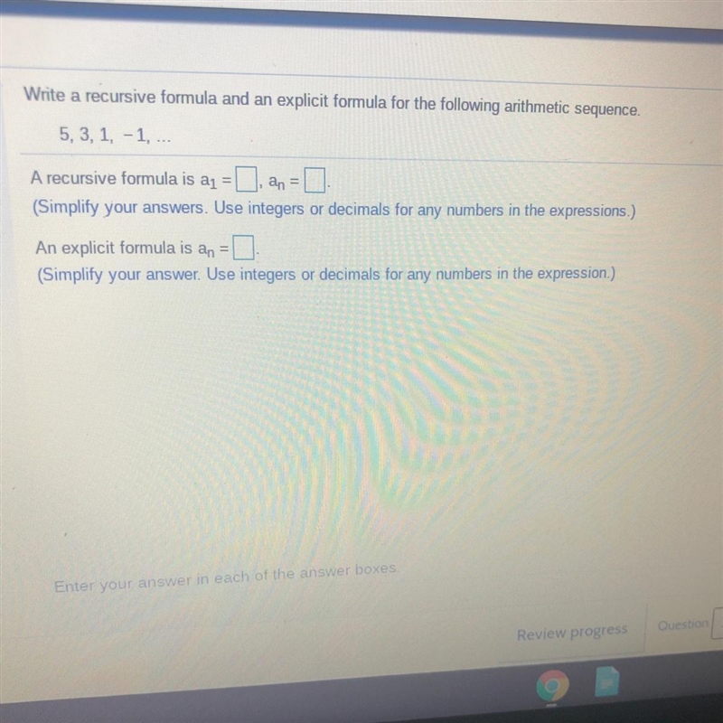 Write a recursive formula and an explicit formula for the following arithmetic sequence-example-1